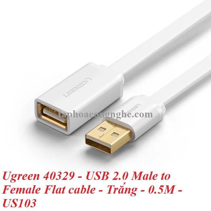 Ugreen 40329 0.5M màu Trắng Cáp tín hiệu nối dài USB 2.0 lõi thuần đồng dáng dẹt US103 30040329